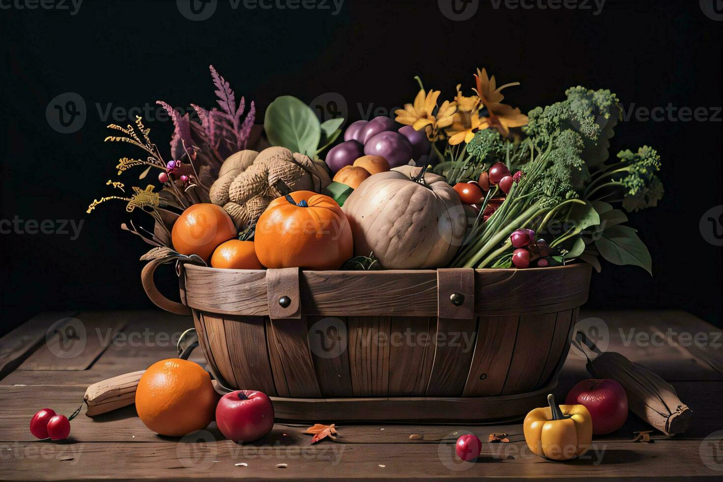 Studio Photo of the Basket With Autumn Harvest Vegetables