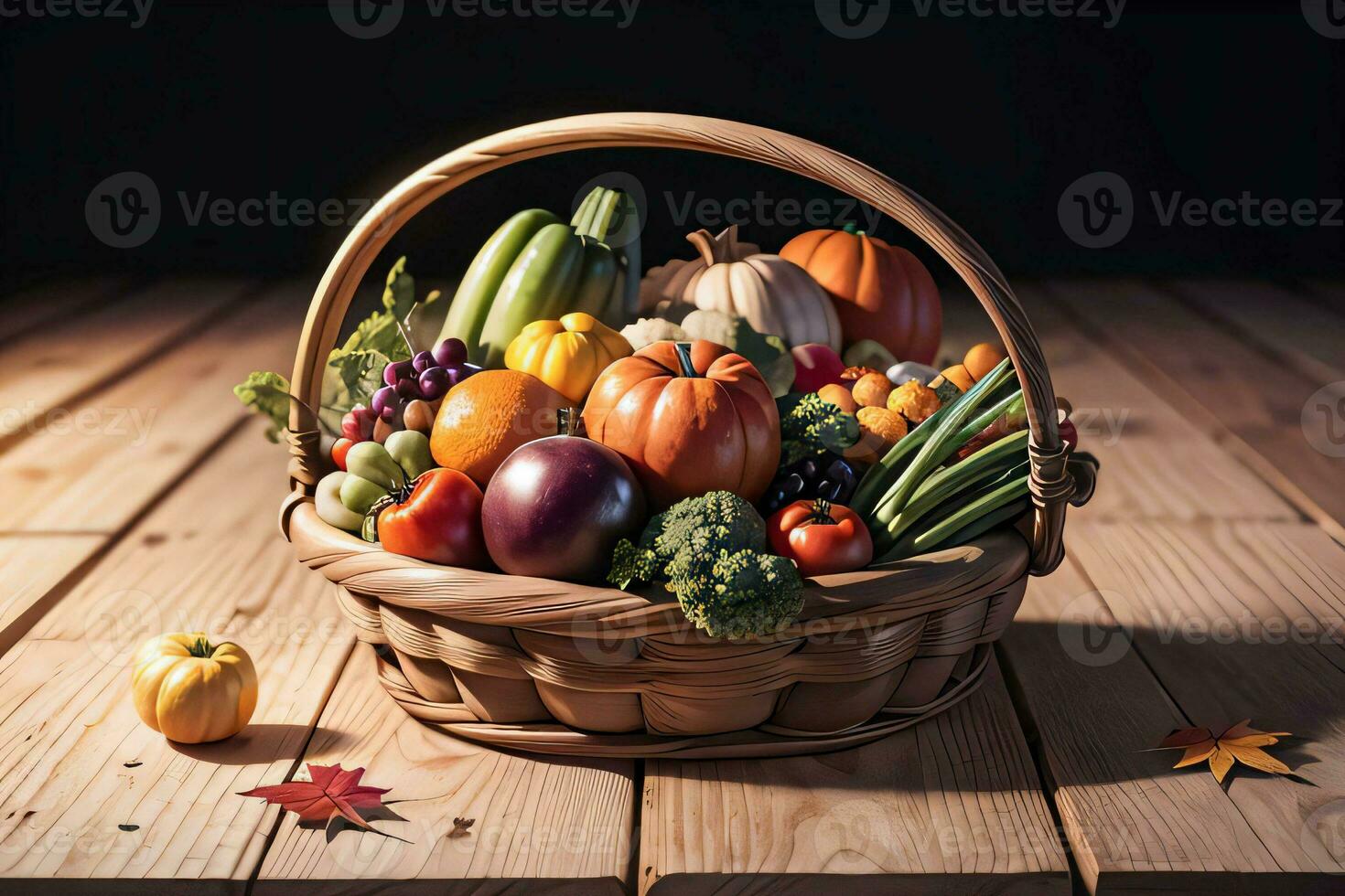 Studio Photo of the Basket With Autumn Harvest Vegetables