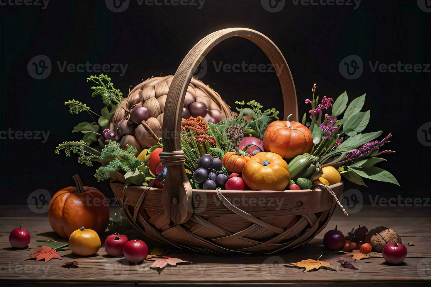 Studio Photo of the Basket With Autumn Harvest Vegetables