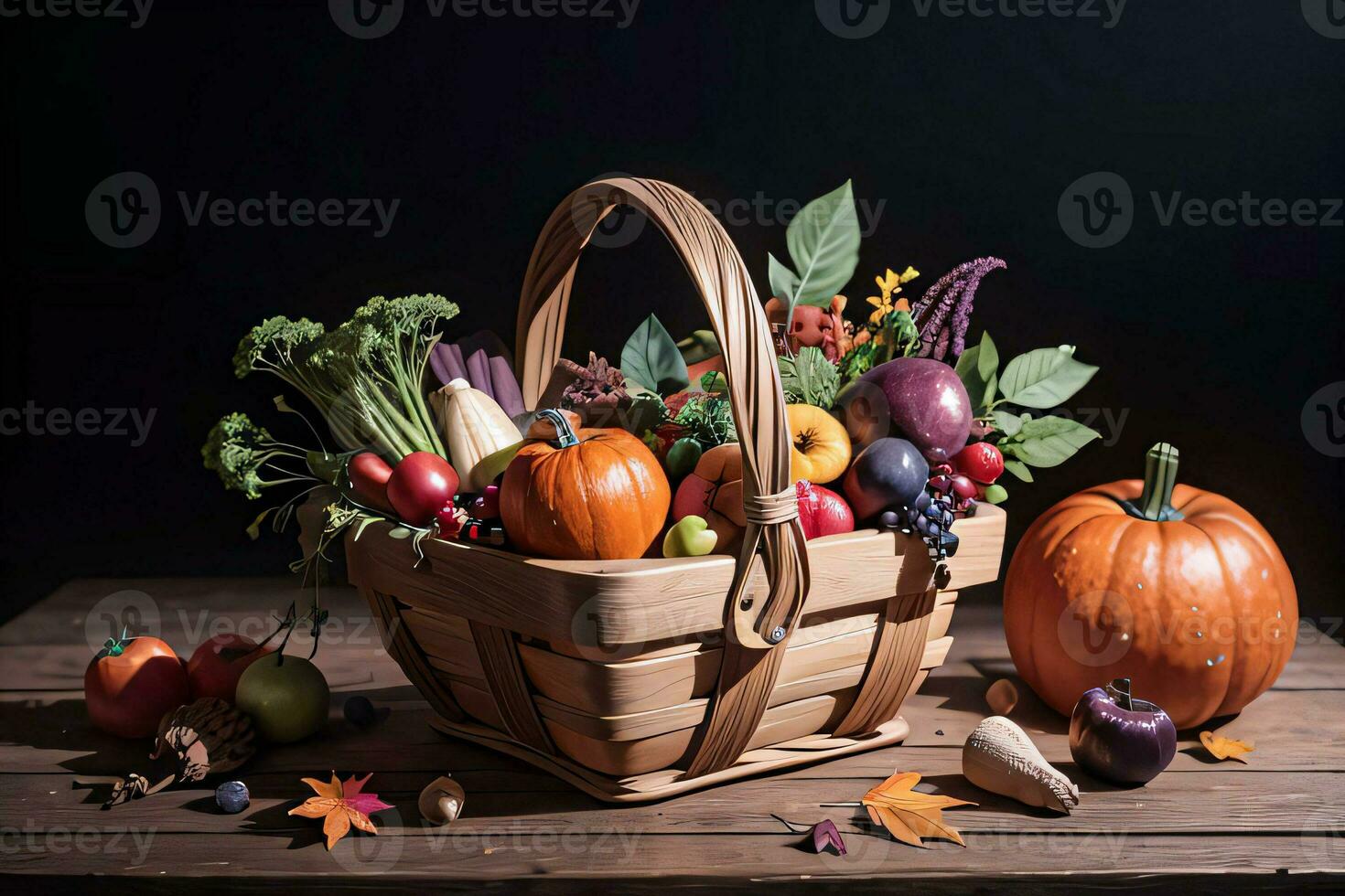 Studio Photo of the Basket With Autumn Harvest Vegetables