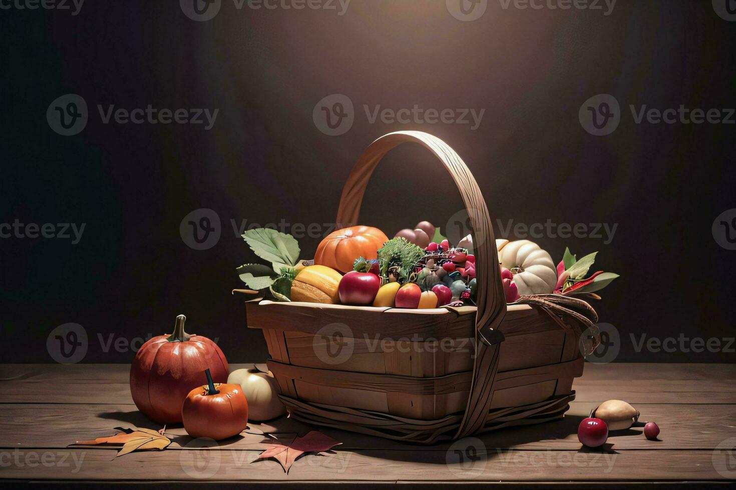 Studio Photo of the Basket With Autumn Harvest Vegetables