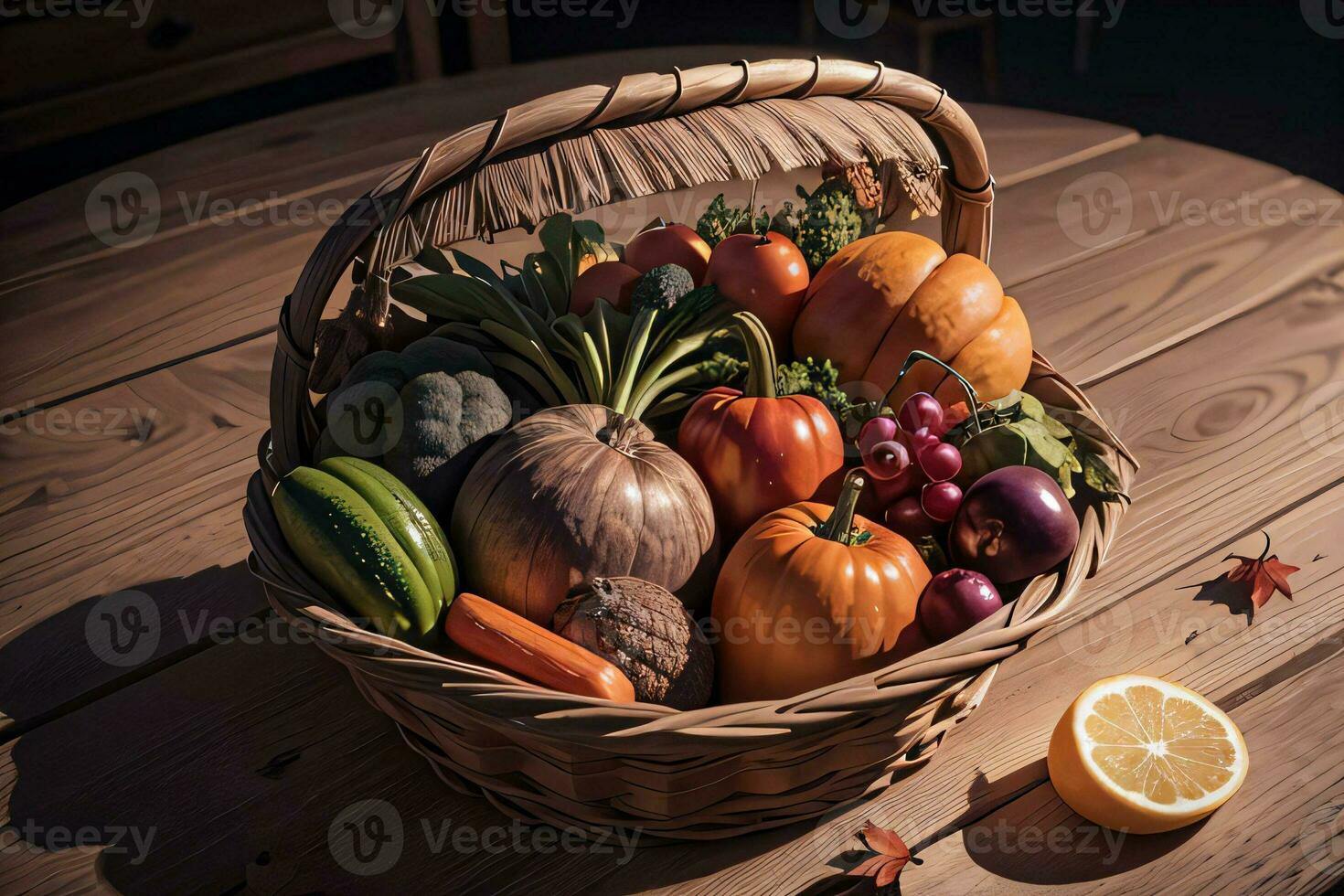 Studio Photo of the Basket With Autumn Harvest Vegetables