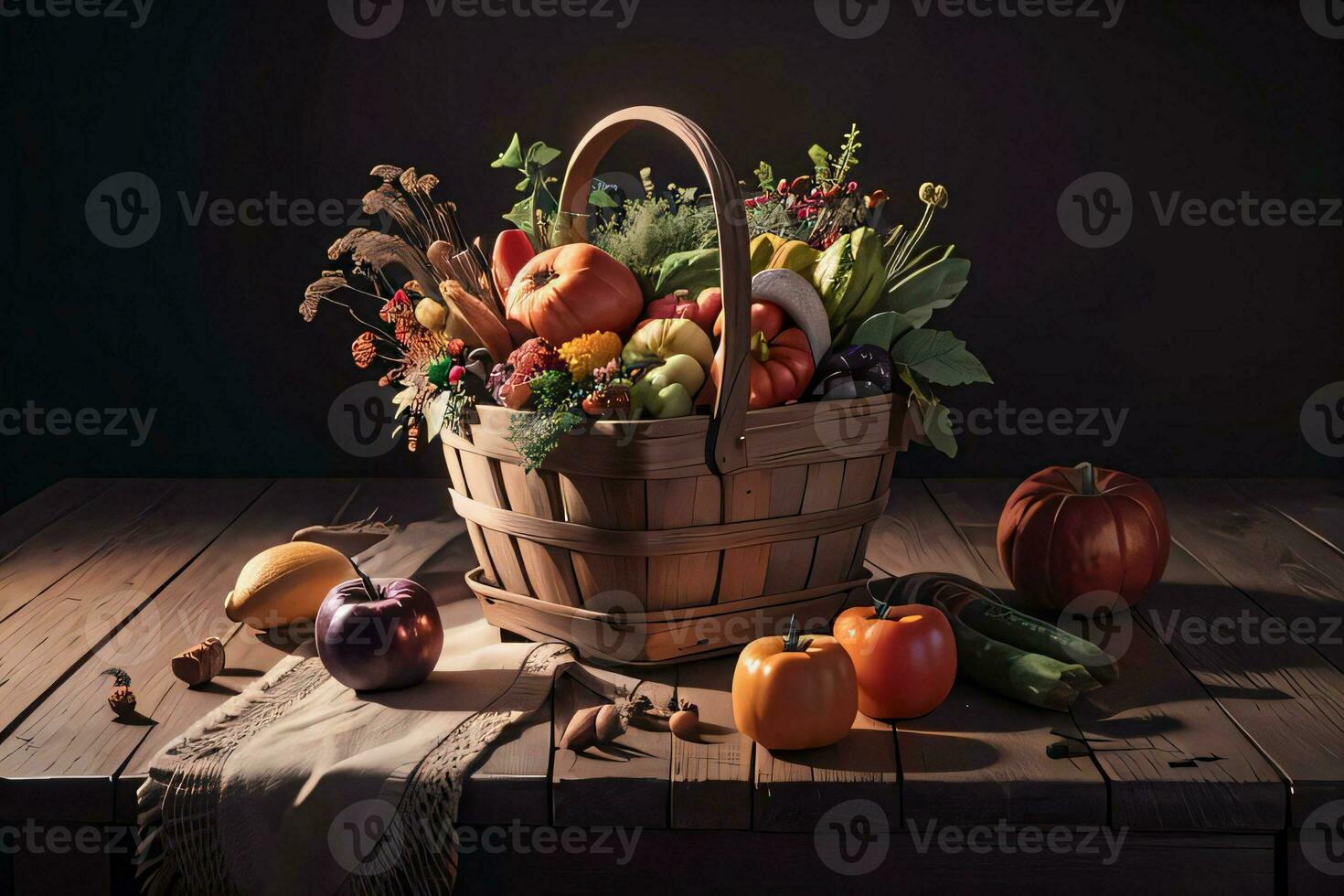 Studio Photo of the Basket With Autumn Harvest Vegetables