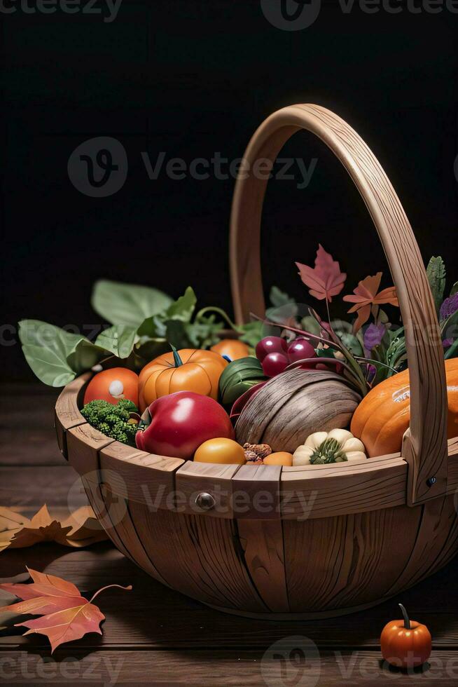 Studio Photo of the Basket With Autumn Harvest Vegetables