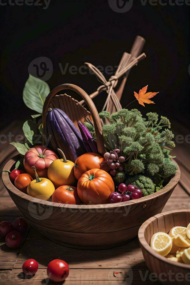 Studio Photo of the Basket With Autumn Harvest Vegetables