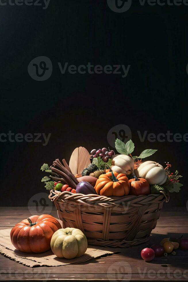 Studio Photo of the Basket With Autumn Harvest Vegetables