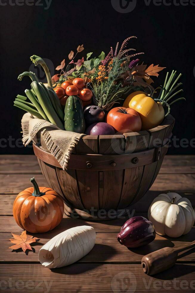 Studio Photo of the Basket With Autumn Harvest Vegetables