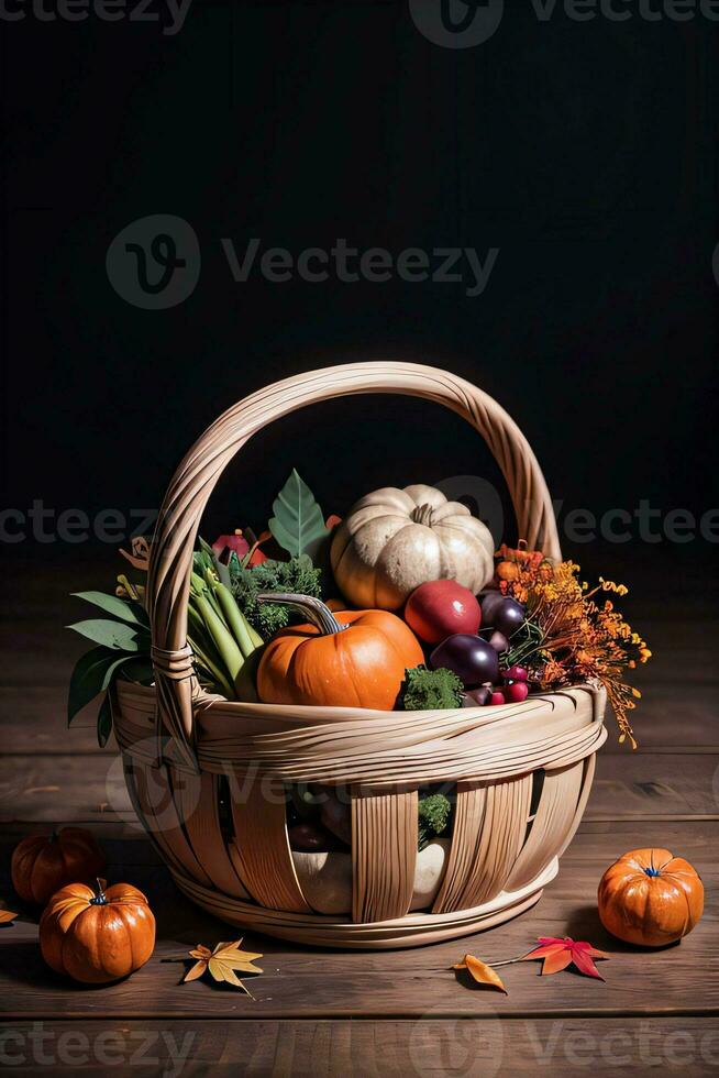 Studio Photo of the Basket With Autumn Harvest Vegetables