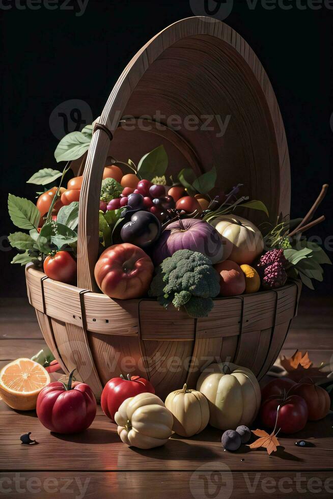 Studio Photo of the Basket With Autumn Harvest Vegetables