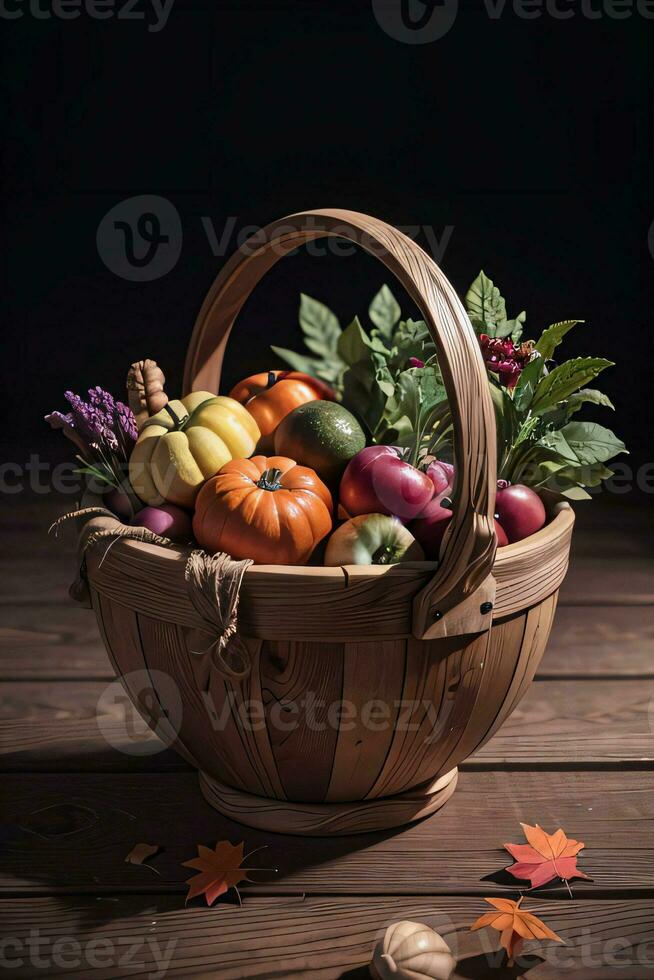 Studio Photo of the Basket With Autumn Harvest Vegetables