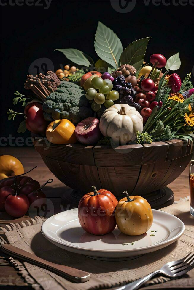 Studio Photo of the Basket With Autumn Harvest Vegetables