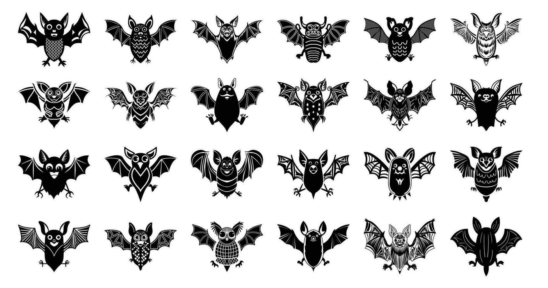 Halloween bat black silhouette bundle. vector