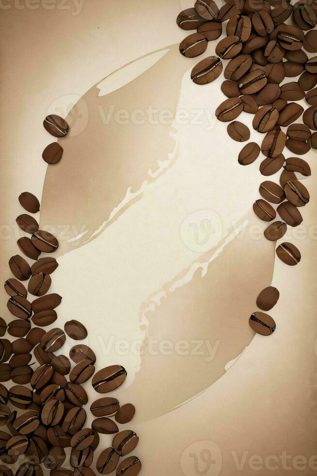 Vintage Background With Watercolor Coffee Beans and Leaves Cafe Template photo