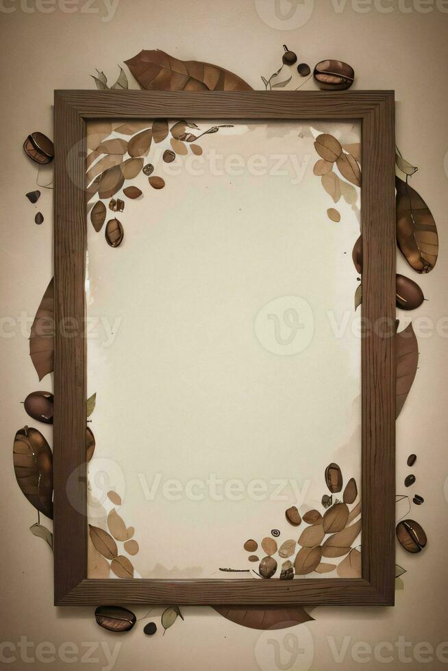 Vintage Background With Watercolor Coffee Beans and Leaves Cafe Template photo