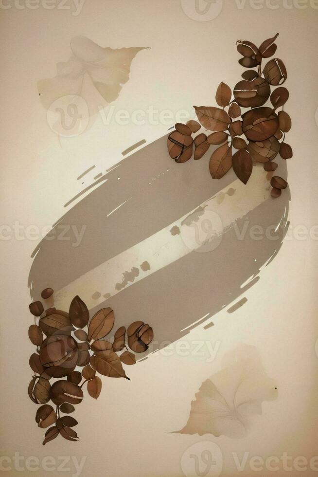 Vintage Background With Watercolor Coffee Beans and Leaves Cafe Template photo