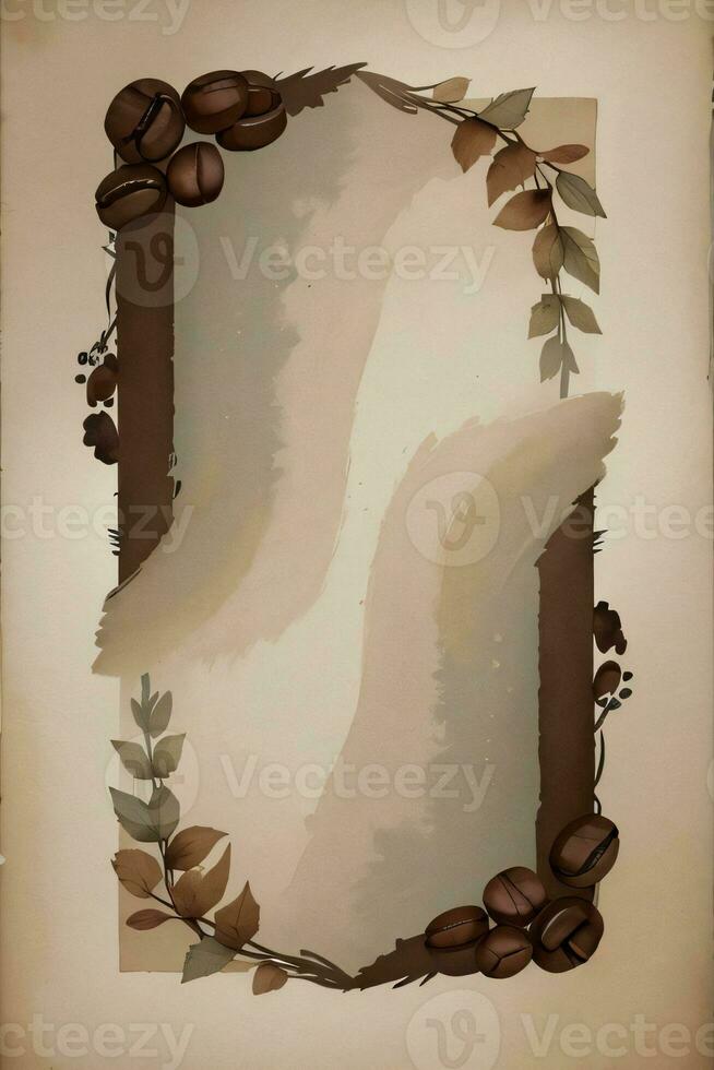 Vintage Background With Watercolor Coffee Beans and Leaves Cafe Template photo