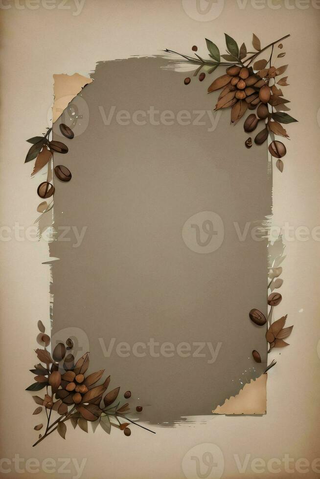 Vintage Background With Watercolor Coffee Beans and Leaves Cafe Template photo