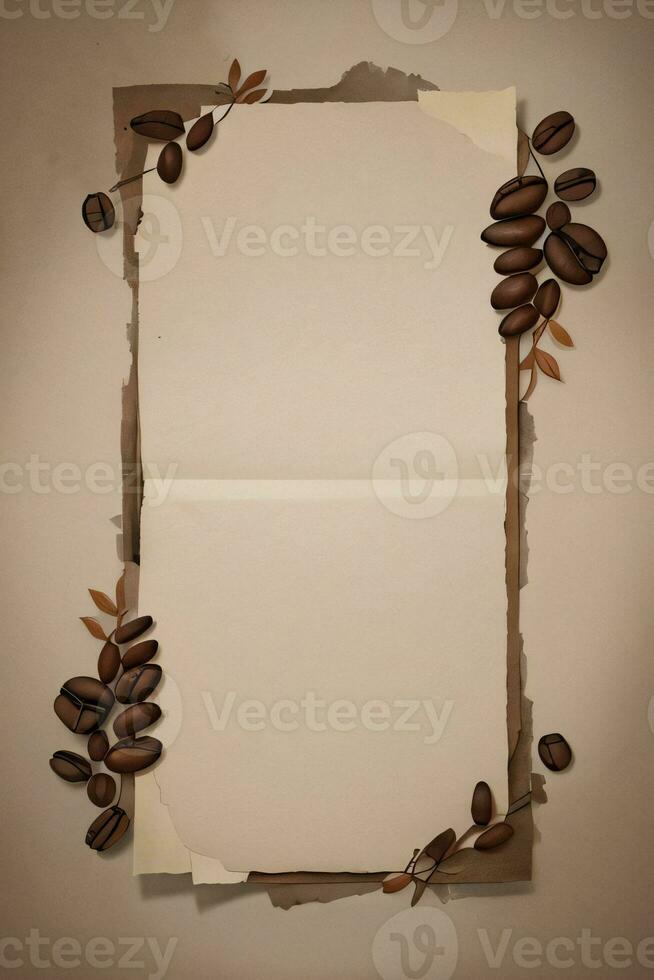 Vintage Background With Watercolor Coffee Beans and Leaves Cafe Template photo