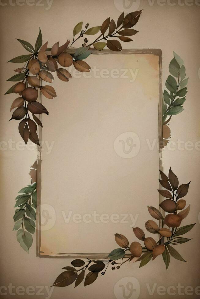 Vintage Background With Watercolor Coffee Beans and Leaves Cafe Template photo