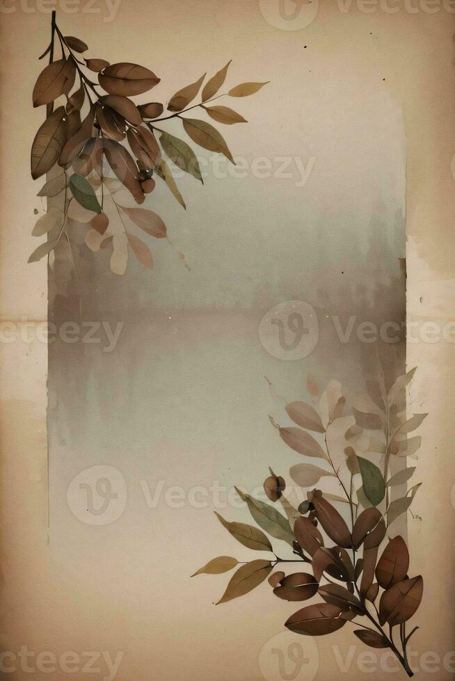 Vintage Background With Watercolor Coffee Beans and Leaves Cafe Template photo