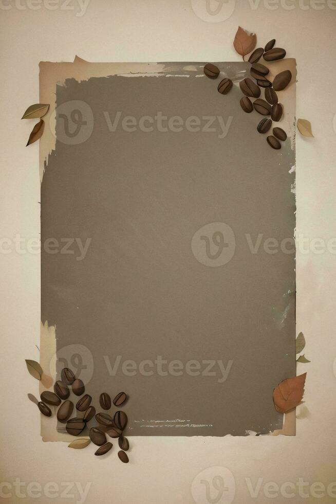 Vintage Background With Watercolor Coffee Beans and Leaves Cafe Template photo