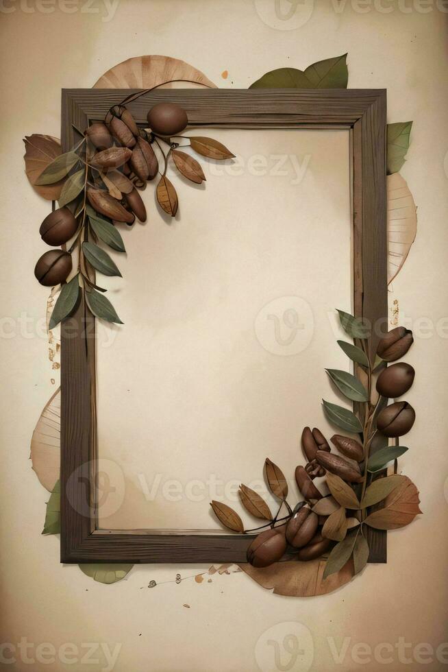 Vintage Background With Watercolor Coffee Beans and Leaves Cafe Template photo