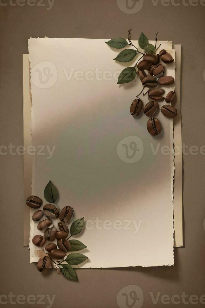 Vintage Background With Watercolor Coffee Beans and Leaves Cafe Template photo