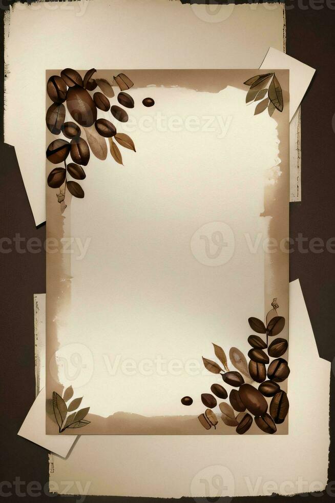 Vintage Background With Watercolor Coffee Beans and Leaves Cafe Template photo