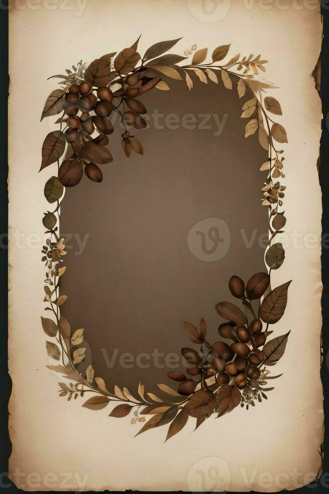 Vintage Background With Watercolor Coffee Beans and Leaves Cafe Template photo