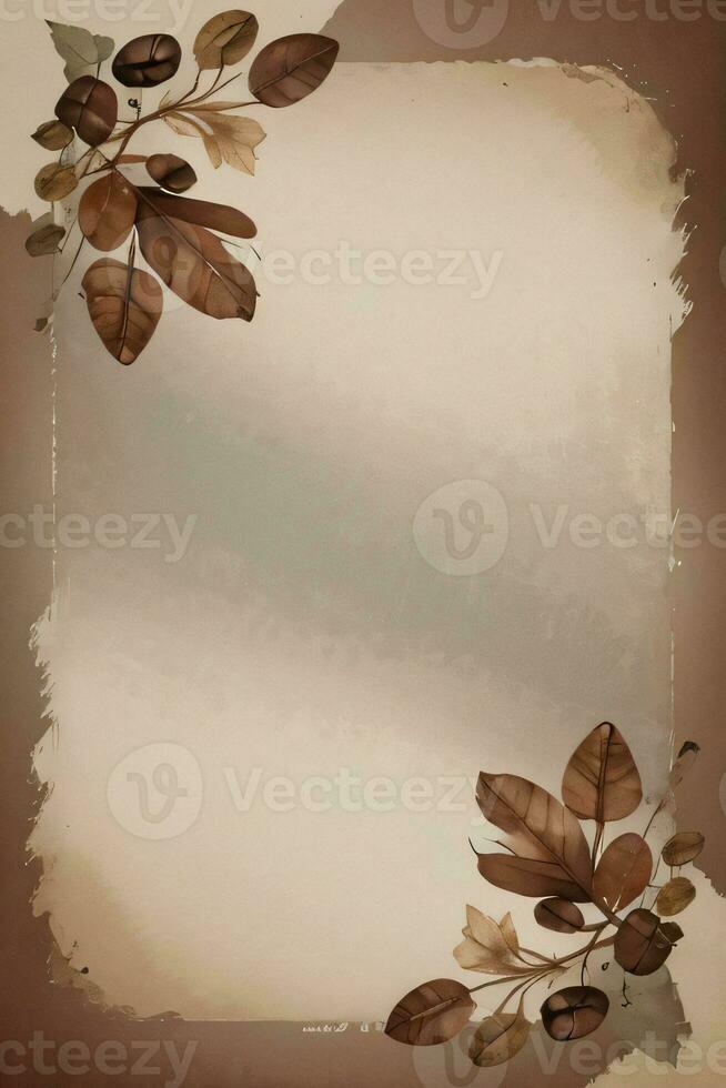 Vintage Background With Watercolor Coffee Beans and Leaves Cafe Template photo