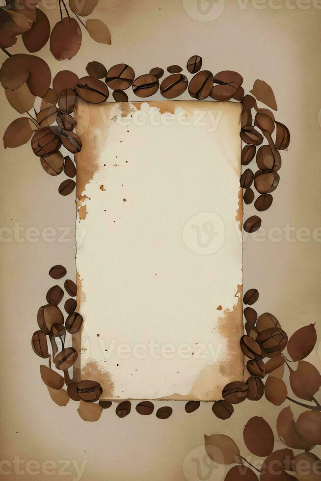 Vintage Background With Watercolor Coffee Beans and Leaves Cafe Template photo