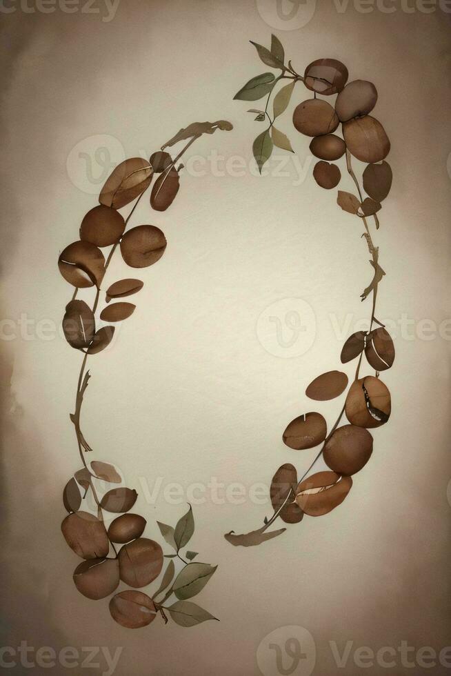 Vintage Background With Watercolor Coffee Beans and Leaves Cafe Template photo