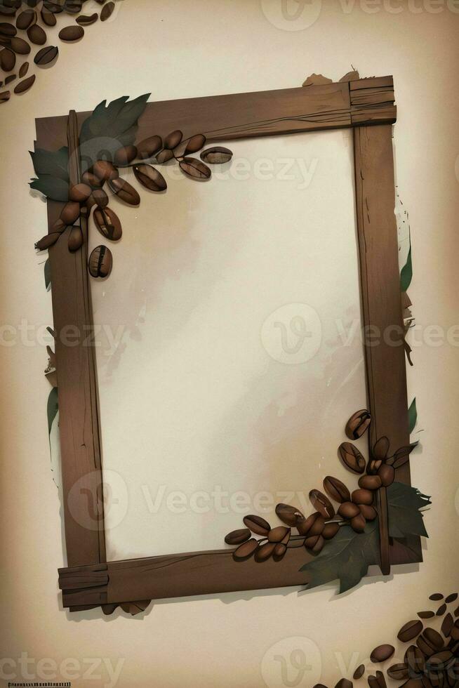 Vintage Background With Watercolor Coffee Beans and Leaves Cafe Template photo