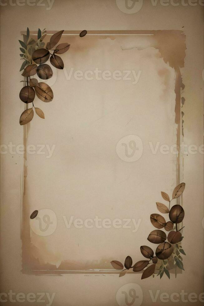 Vintage Background With Watercolor Coffee Beans and Leaves Cafe Template photo