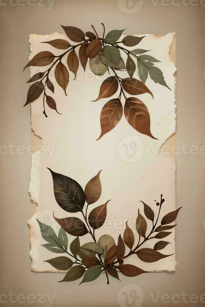 Vintage Background With Watercolor Coffee Beans and Leaves Cafe Template photo