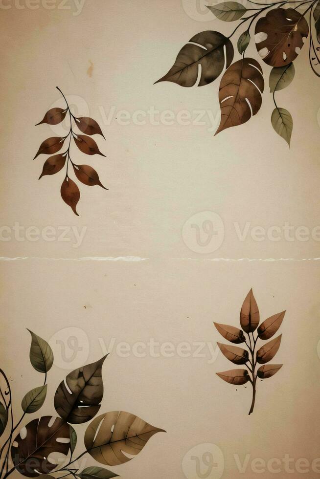 Vintage Background With Watercolor Coffee Beans and Leaves Cafe Template photo