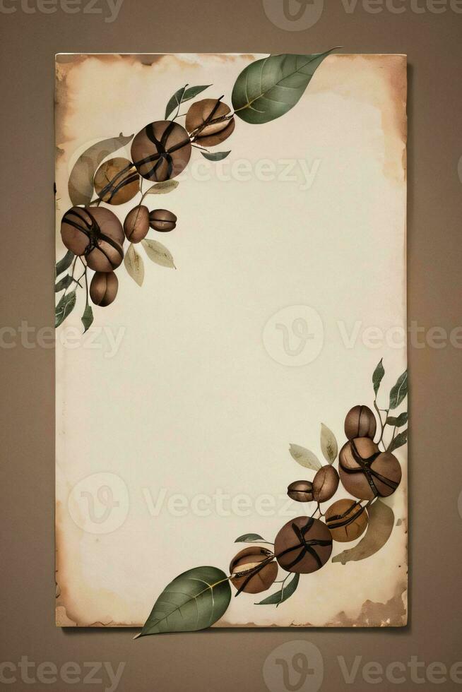 Vintage Background With Watercolor Coffee Beans and Leaves Cafe Template photo