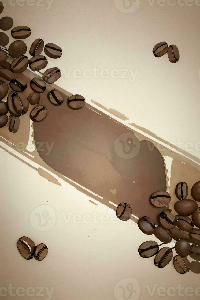 Vintage Background With Watercolor Coffee Beans and Leaves Cafe Template photo