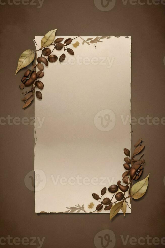 Vintage Background With Watercolor Coffee Beans and Leaves Cafe Template photo