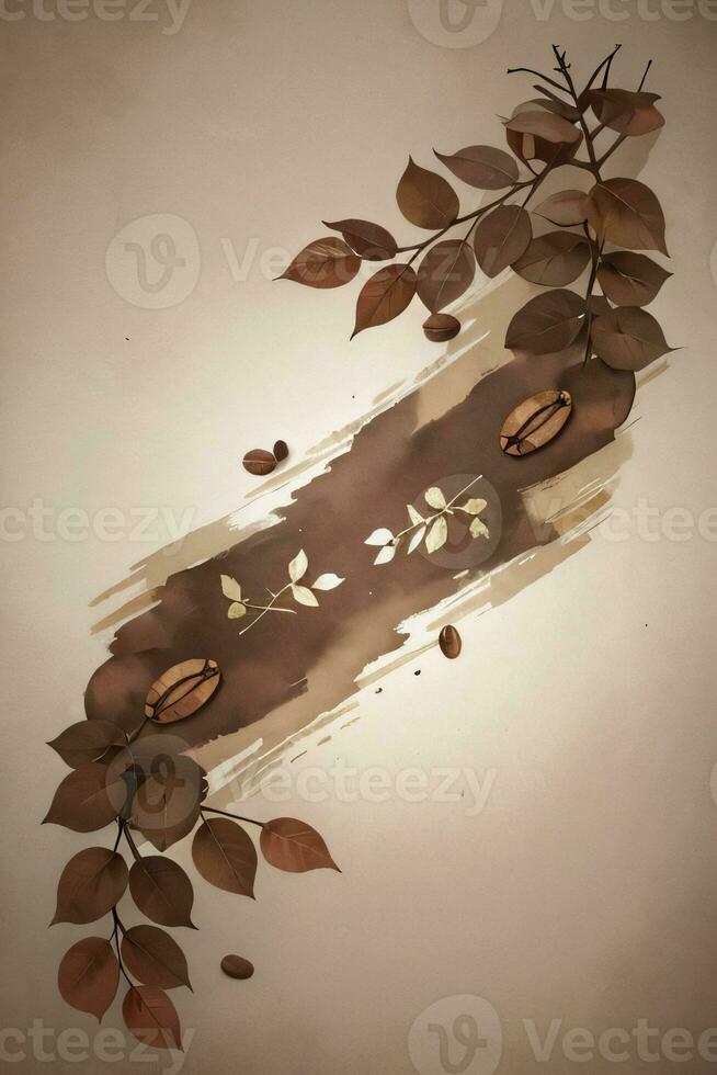 Vintage Background With Watercolor Coffee Beans and Leaves Cafe Template photo