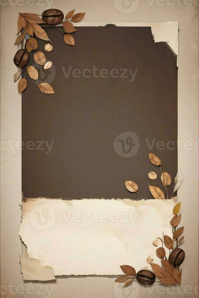 Vintage Background With Watercolor Coffee Beans and Leaves Cafe Template photo