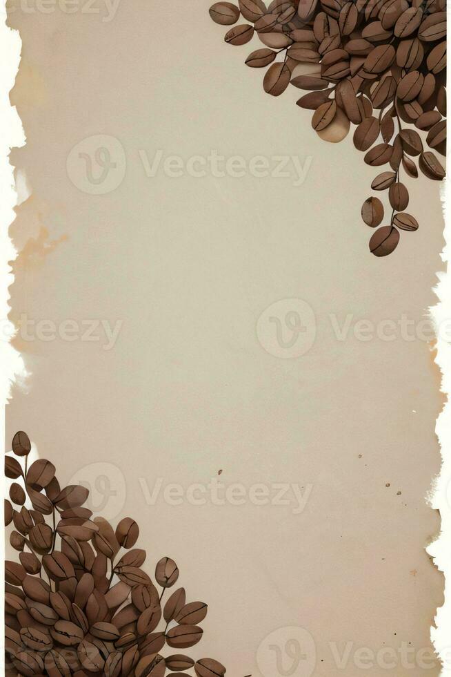 Vintage Background With Watercolor Coffee Beans and Leaves Cafe Template photo