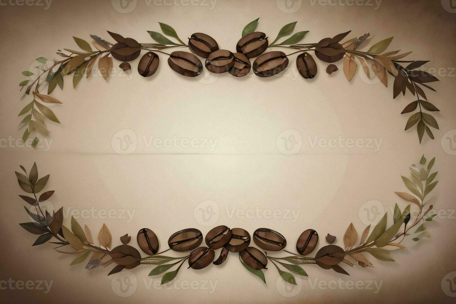 Vintage Background With Watercolor Coffee Beans and Leaves Cafe Template photo