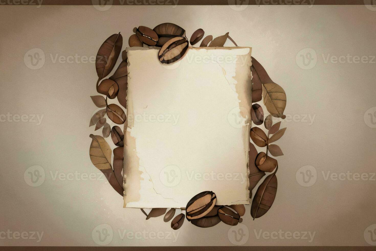 Vintage Background With Watercolor Coffee Beans and Leaves Cafe Template photo