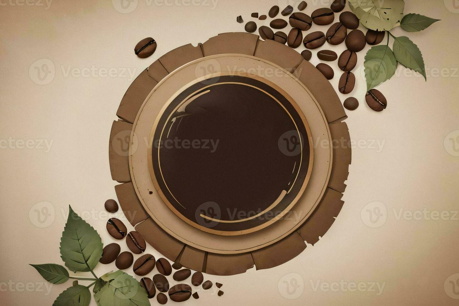 Vintage Background With Watercolor Coffee Beans and Leaves Cafe Template photo