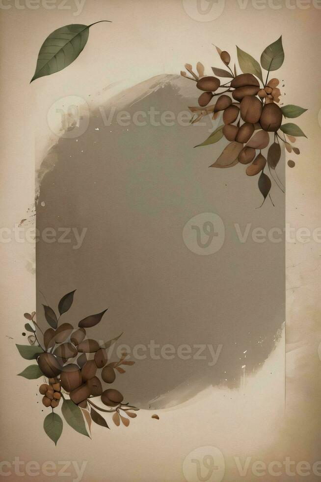 Vintage Background With Watercolor Coffee Beans and Leaves Cafe Template photo