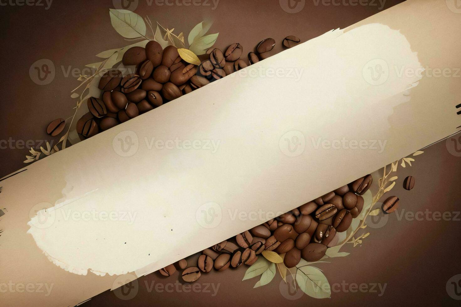 Vintage Background With Watercolor Coffee Beans and Leaves Cafe Template photo