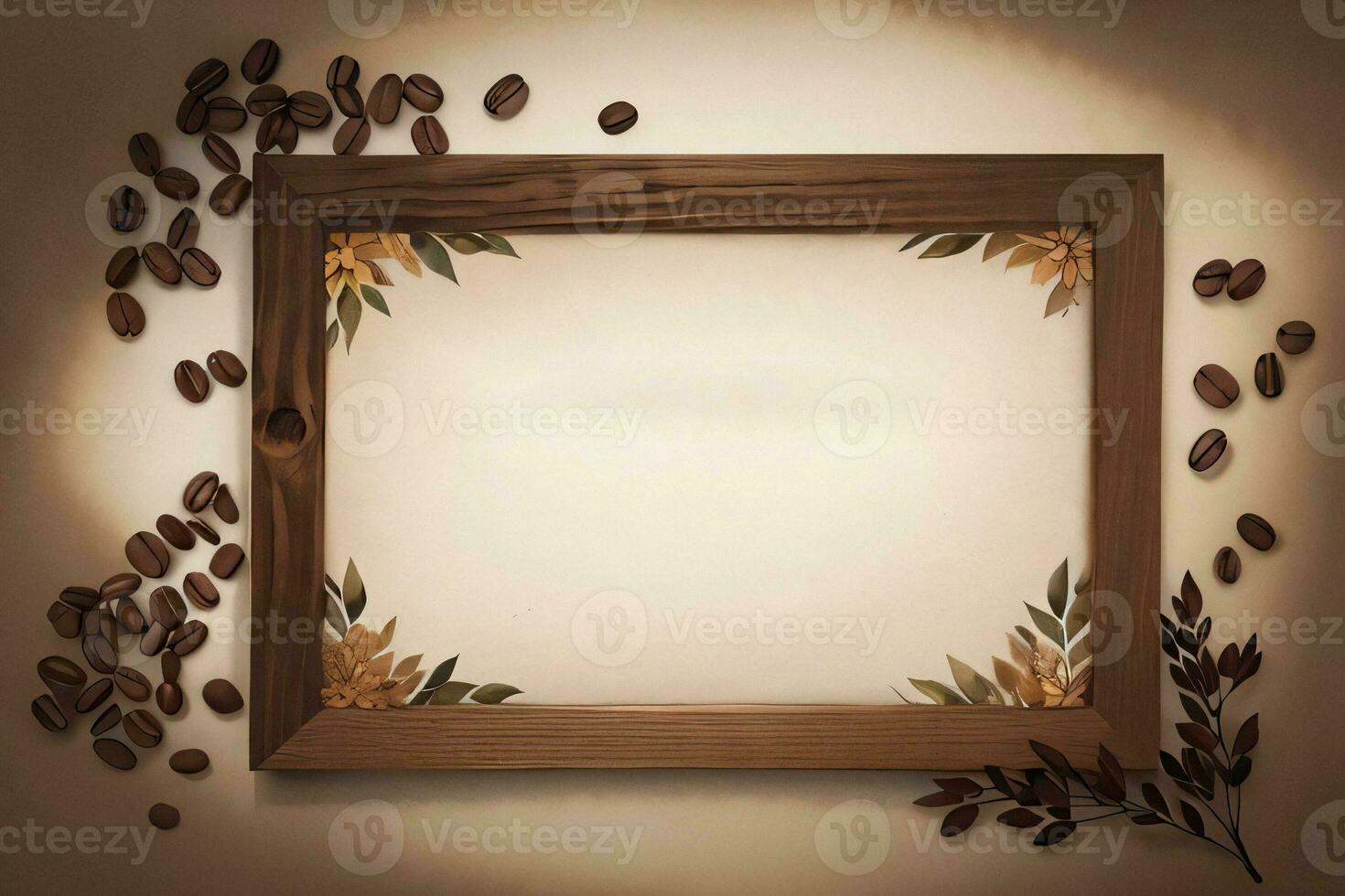 Vintage Background With Watercolor Coffee Beans and Leaves Cafe Template photo