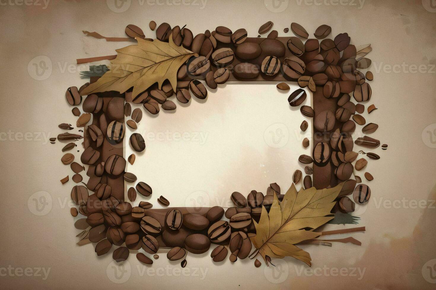 Vintage Background With Watercolor Coffee Beans and Leaves Cafe Template photo