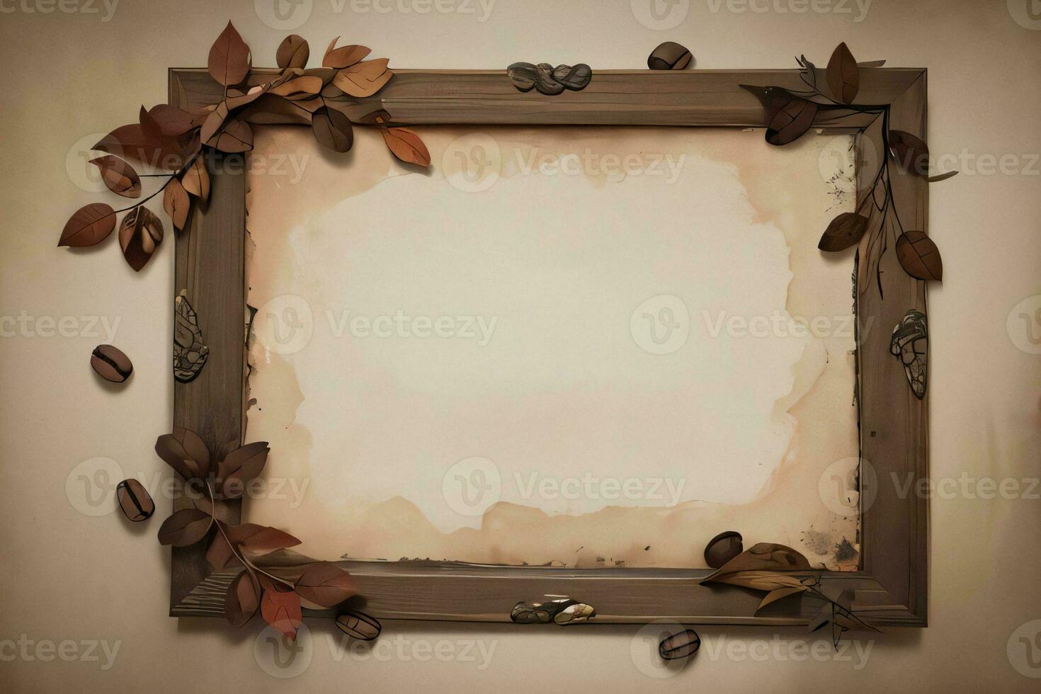 Vintage Background With Watercolor Coffee Beans and Leaves Cafe Template photo